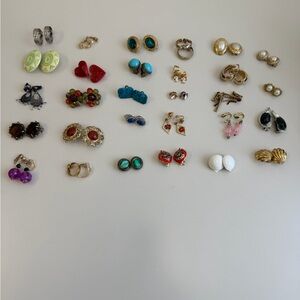 Vintage to now Assorted Women's Clip on Earring Set in Multiple Colors 29 Pairs